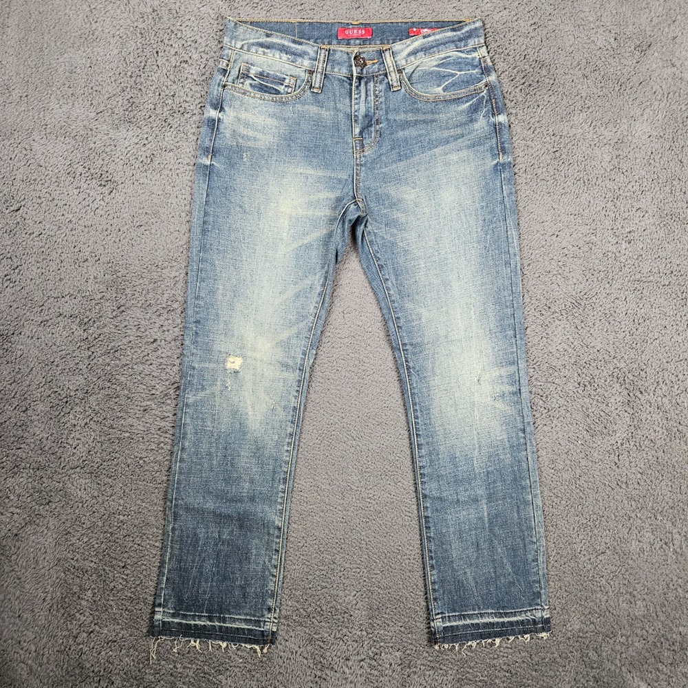 Guess‎ McCrae Ultra Slim Jeans Mens 31x30 Blue Distressed Raw Hem X74A03R2MS0